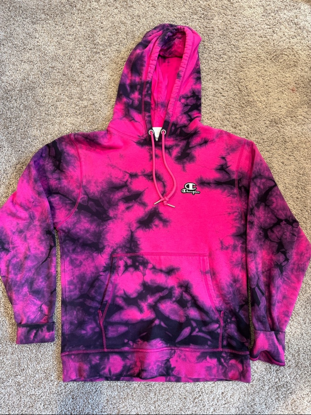 Champion Hot Pink & Black Tie-Dye Pullover Hoodie